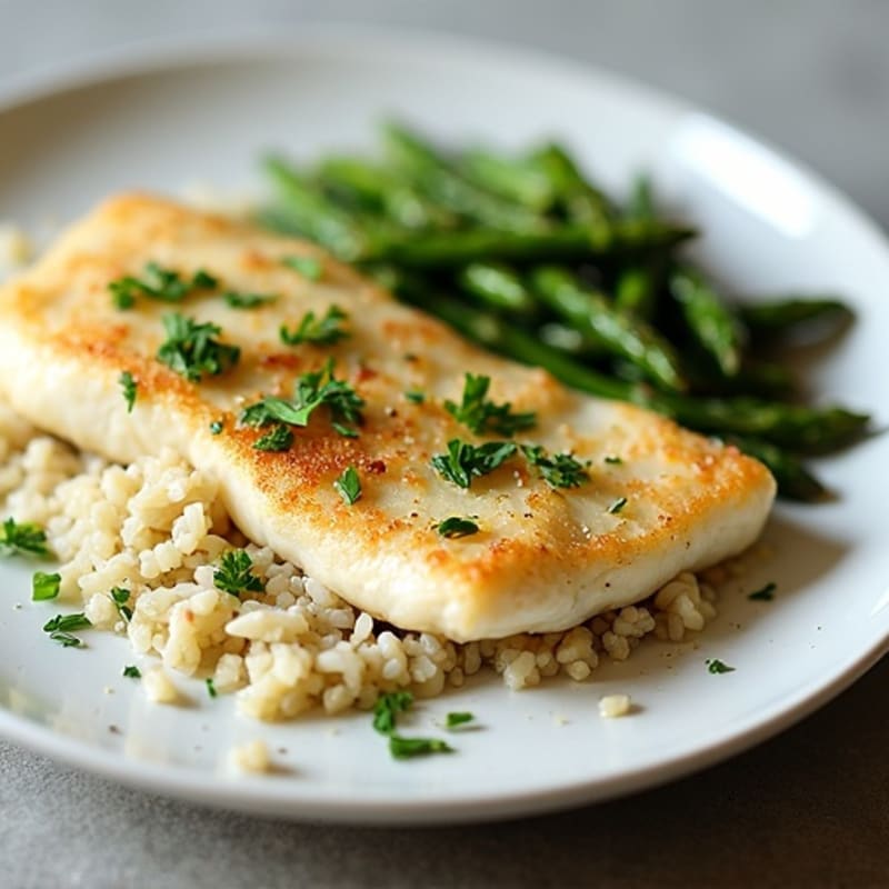 Pan-Seared Tilapia with Herb Rice and Roasted Asparagus