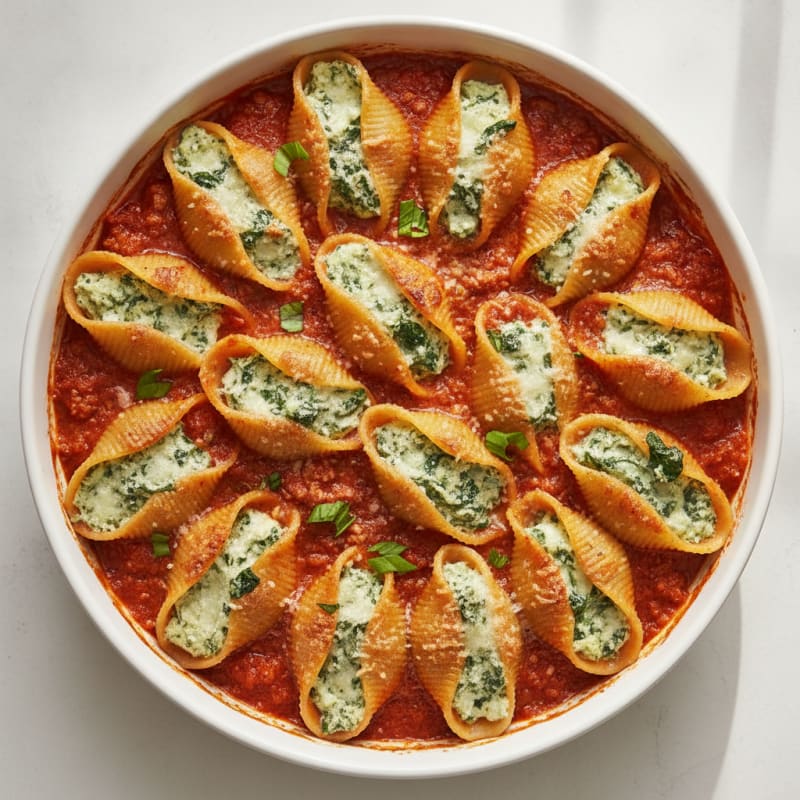 Spinach and Ricotta Stuffed Shells with Turkey Marinara