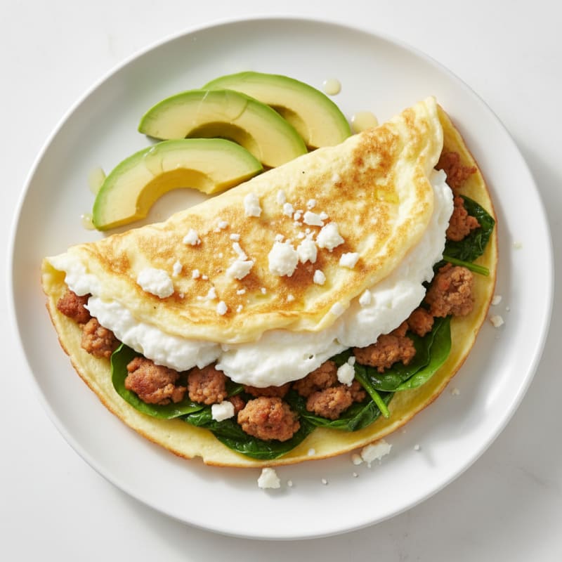 Fluffy Egg White and Spinach Omelet with Turkey Sausage