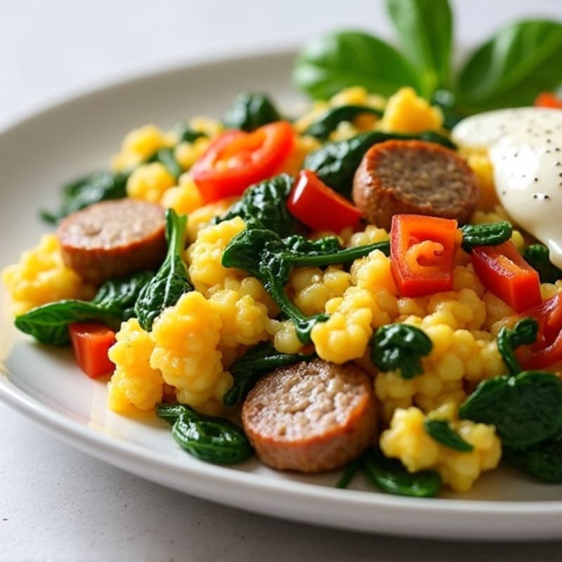 Egg White and Turkey Sausage Scramble with Spinach