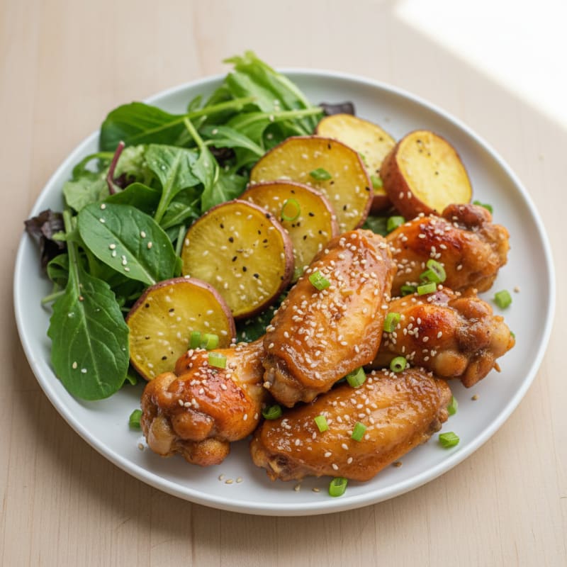 Teriyaki Chicken Wings with Roasted Japanese Sweet Potatoes