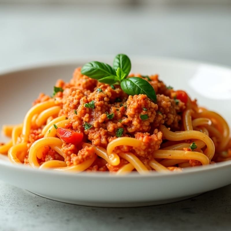 Lean Ground Turkey Pasta with Tomato Basil Sauce