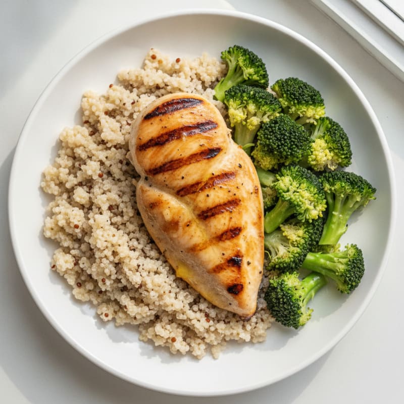 Grilled Chicken Breast with Quinoa and Steamed Broccoli