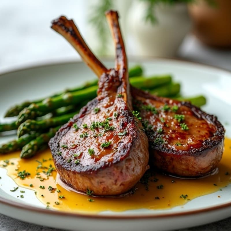 Garlic-Herb Pan-Seared Lamb Chops with Roasted Asparagus