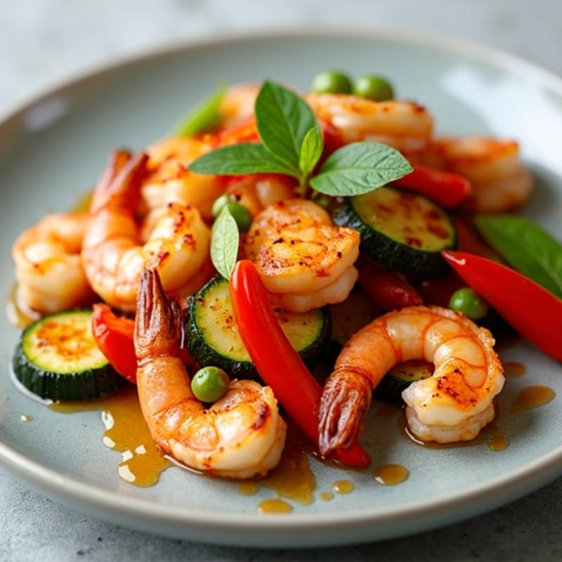 Pan-Seared Sweet Chili Shrimp with Roasted Vegetables