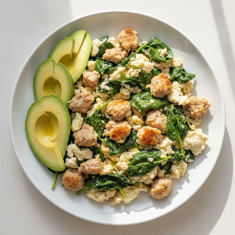 Egg White Scramble with Turkey Sausage and Spinach