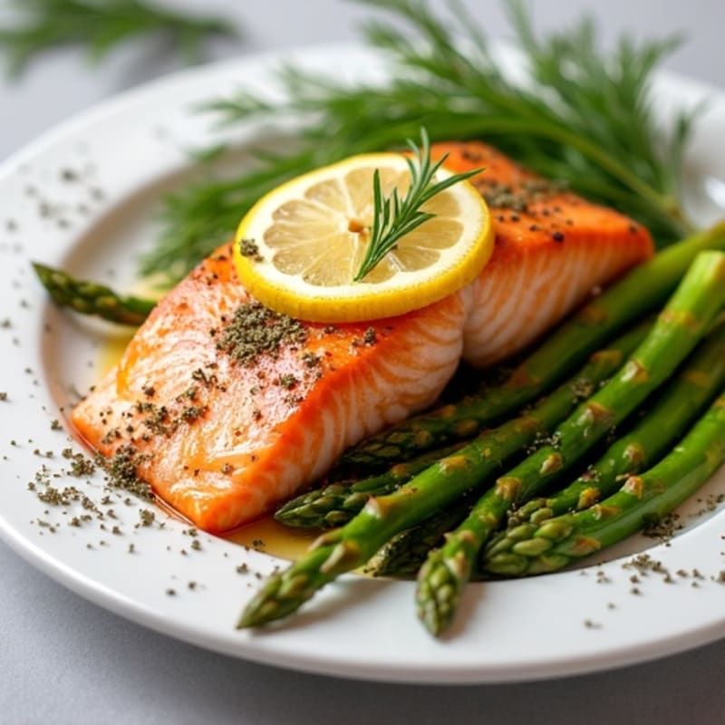 Lemon Herb Roasted Salmon with Crispy Asparagus