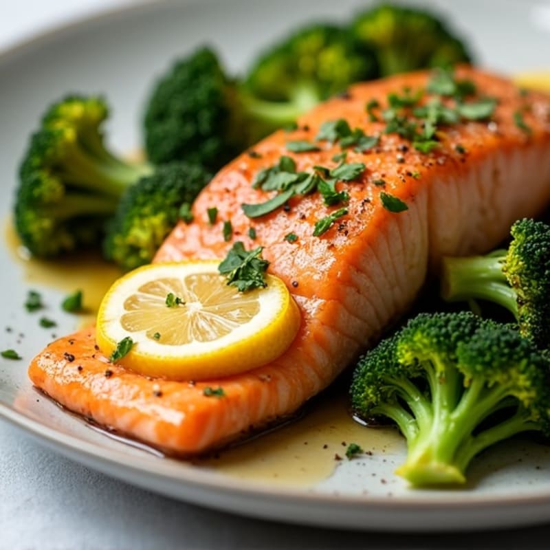 Lemon-Garlic Pan-Seared Salmon with Roasted Broccoli
