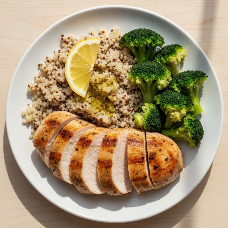 Grilled Turkey Breast with Steamed Broccoli and Quinoa