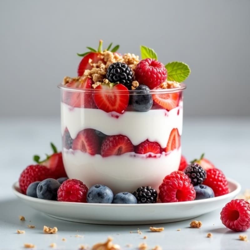 Greek Yogurt Protein Parfait with Mixed Berries and Almond Butter