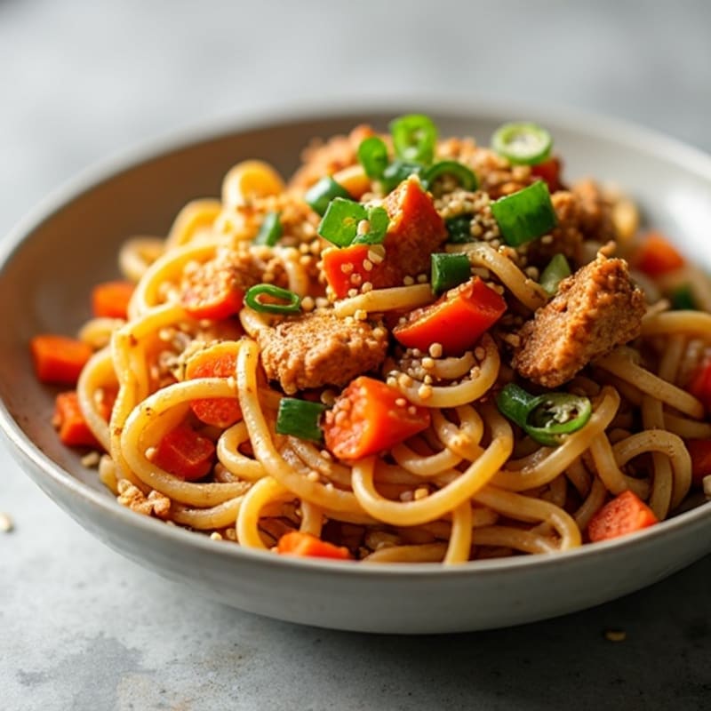 Crispy Spicy Sesame Ground Chicken Noodles
