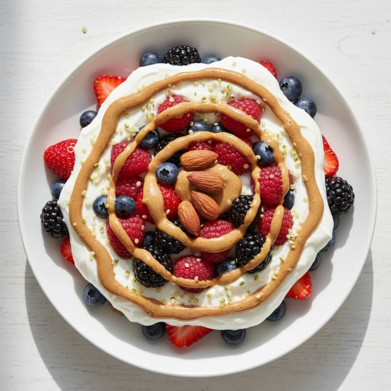Greek Yogurt Protein Parfait with Mixed Berries and Almond Butter