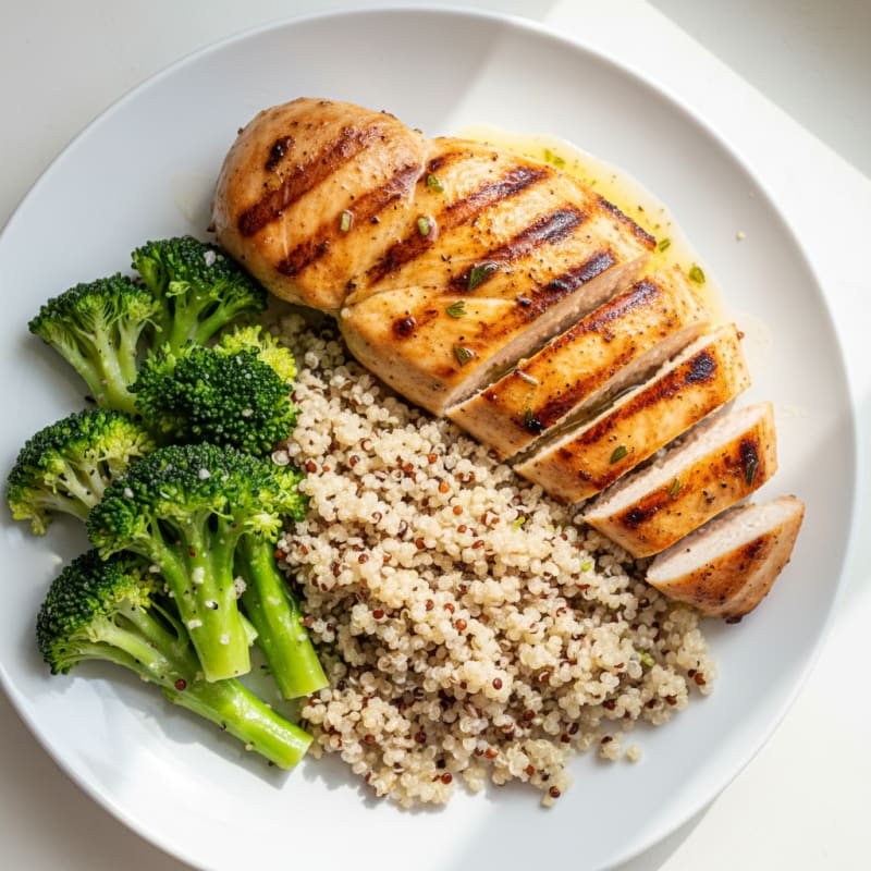 Grilled Chicken Breast with Quinoa and Steamed Broccoli