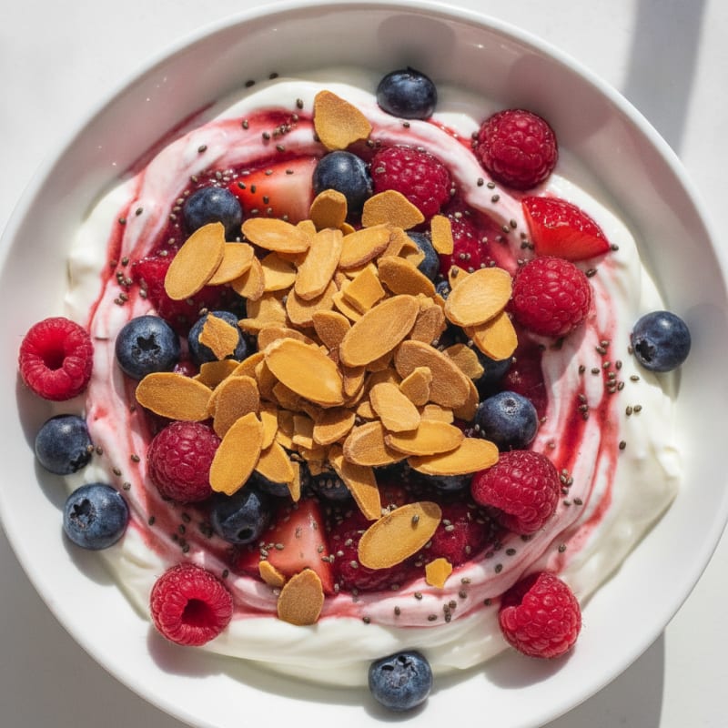 Greek Yogurt Protein Parfait with Mixed Berries and Almonds
