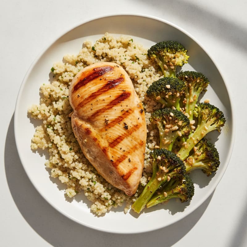 Grilled Chicken Breast with Quinoa and Roasted Broccoli