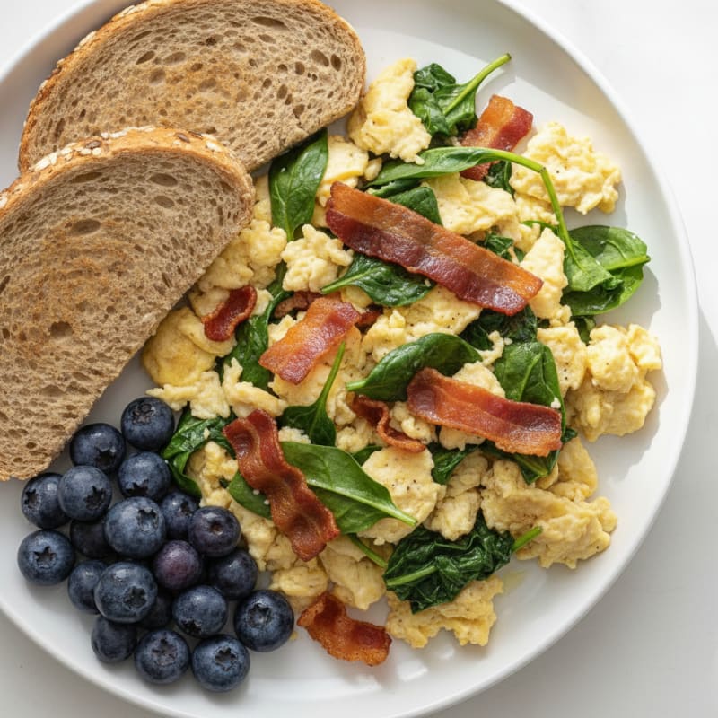 Egg White Scramble with Spinach and Turkey Bacon