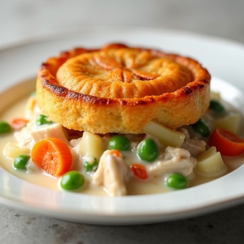 Creamy Chicken and Vegetable Pot Pie with Crispy Sweet Potato Topping