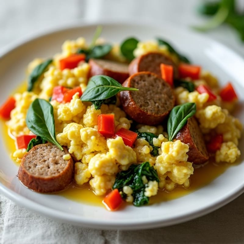 Egg White Spinach Scramble with Turkey Sausage