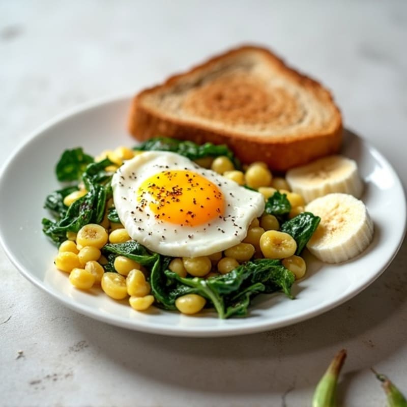 Egg White Scramble with Spinach and Cottage Cheese with Toast and Banana