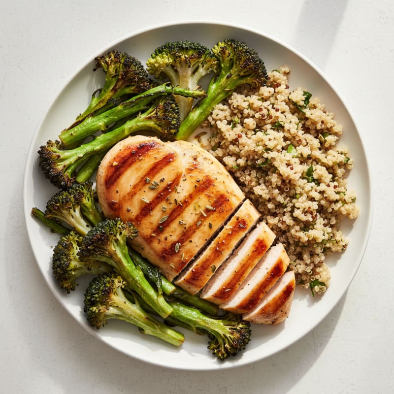 Grilled Chicken Breast with Roasted Broccoli and Quinoa