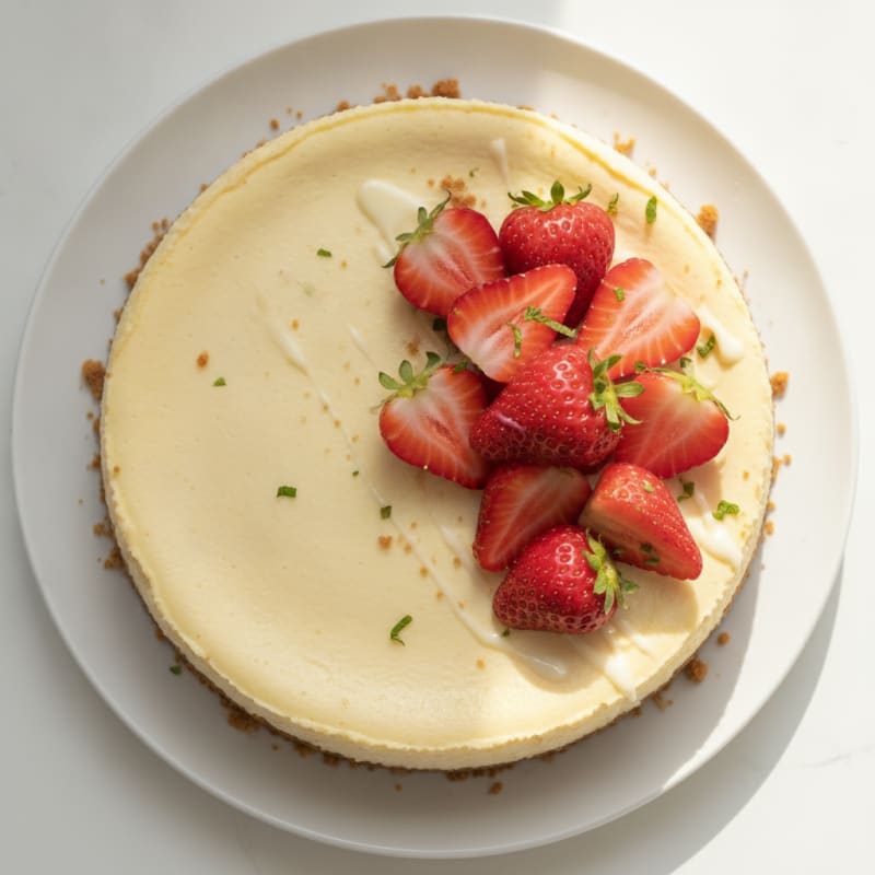 Creamy Tofu Protein Cheesecake with Fresh Strawberries