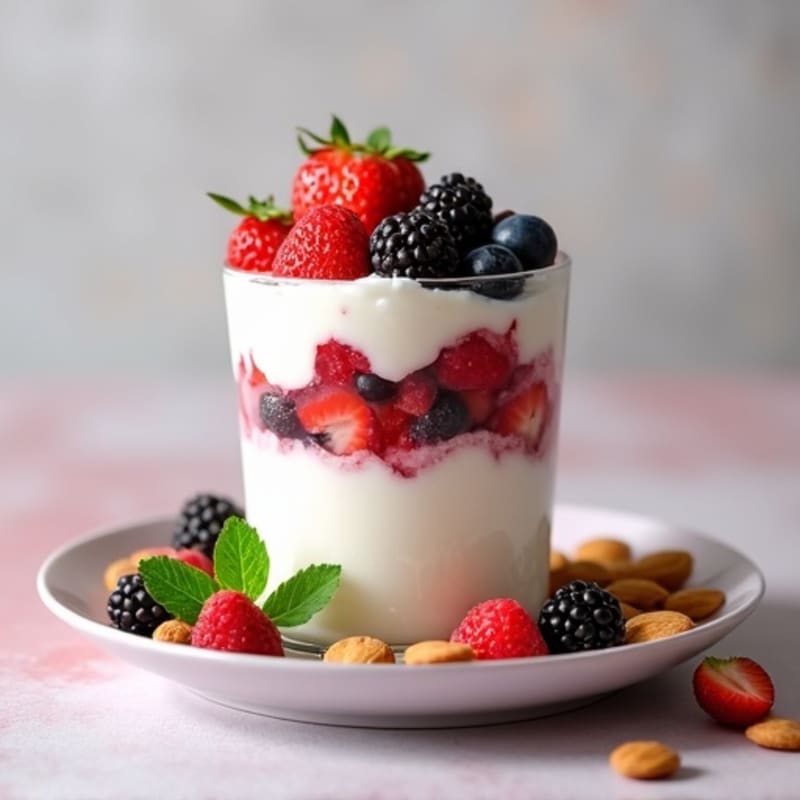 Greek Yogurt Protein Parfait with Mixed Berries and Almonds