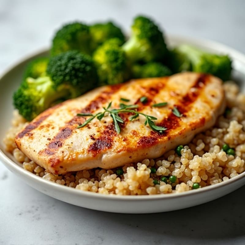 Grilled Chicken Breast with Quinoa and Steamed Broccoli