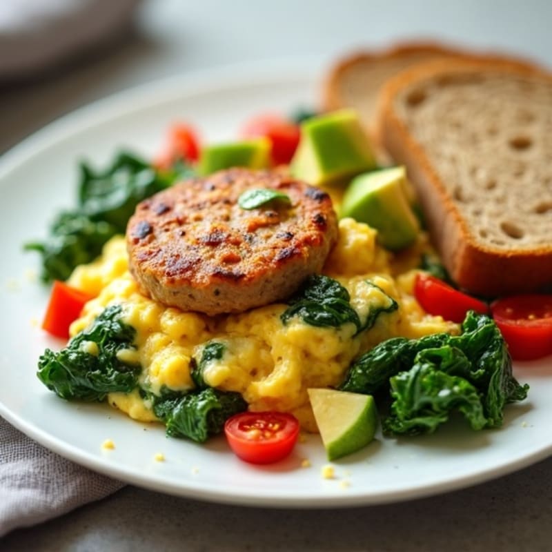 Egg White Spinach Scramble with Turkey Sausage