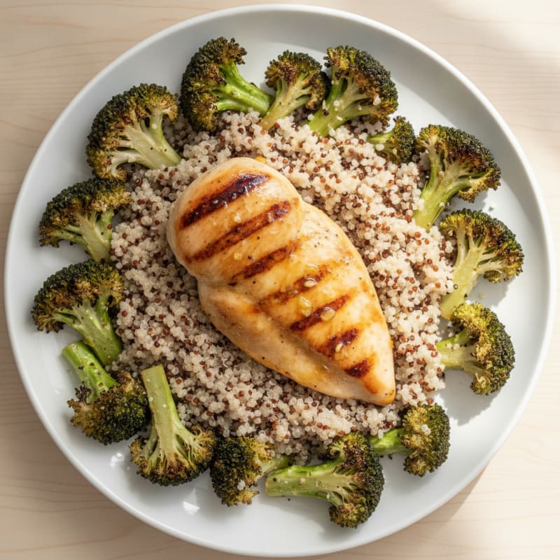 Grilled Chicken Breast with Quinoa and Roasted Broccoli