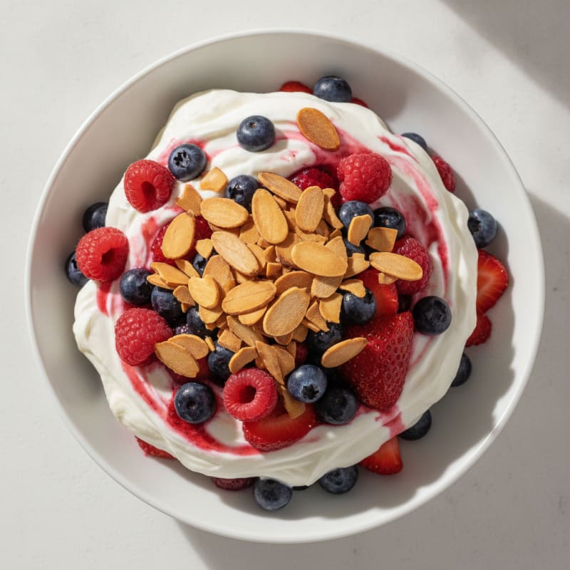 Greek Yogurt Protein Parfait with Mixed Berries and Almonds