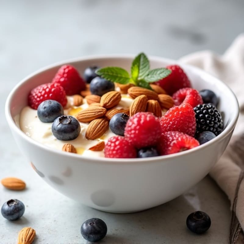 Greek Yogurt Protein Bowl with Mixed Berries and Almonds