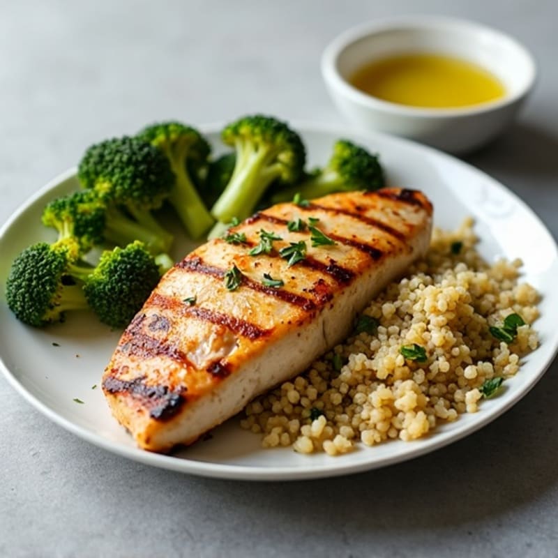 Grilled Chicken Breast with Quinoa and Roasted Broccoli
