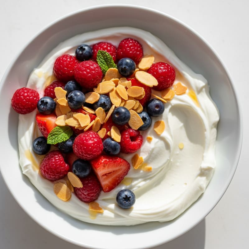 Greek Yogurt Protein Parfait with Mixed Berries and Almonds