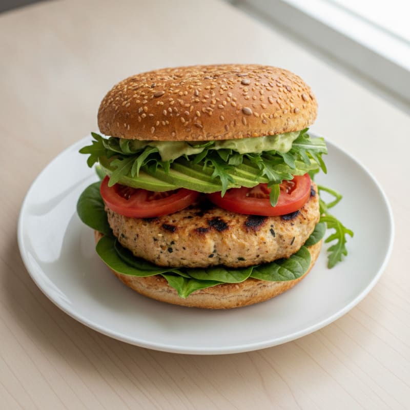 Grilled Chicken Burger with Leafy Greens and Tomato