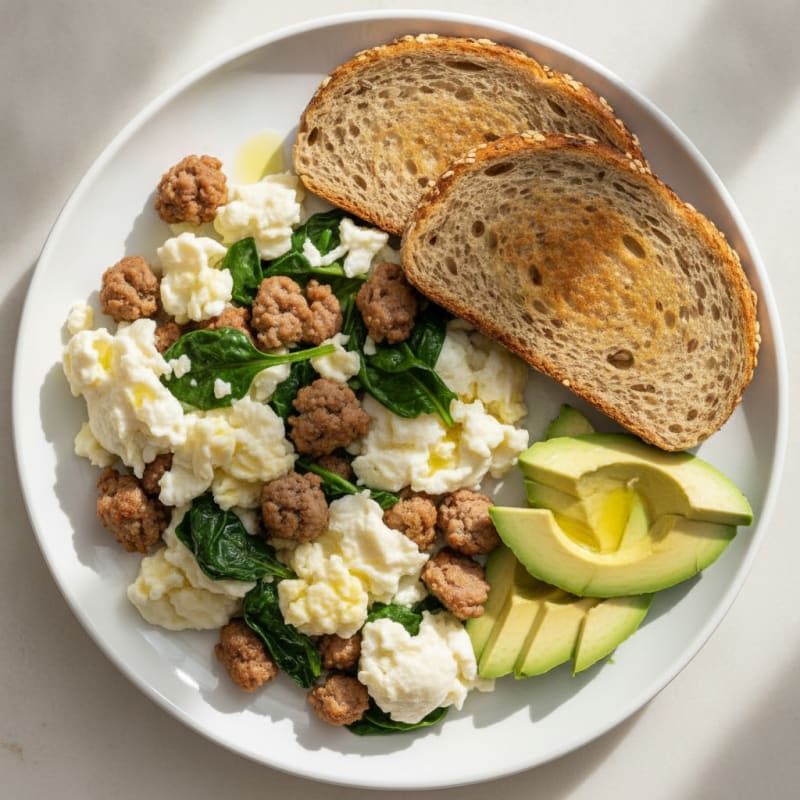 Egg White Scramble with Turkey Sausage and Spinach
