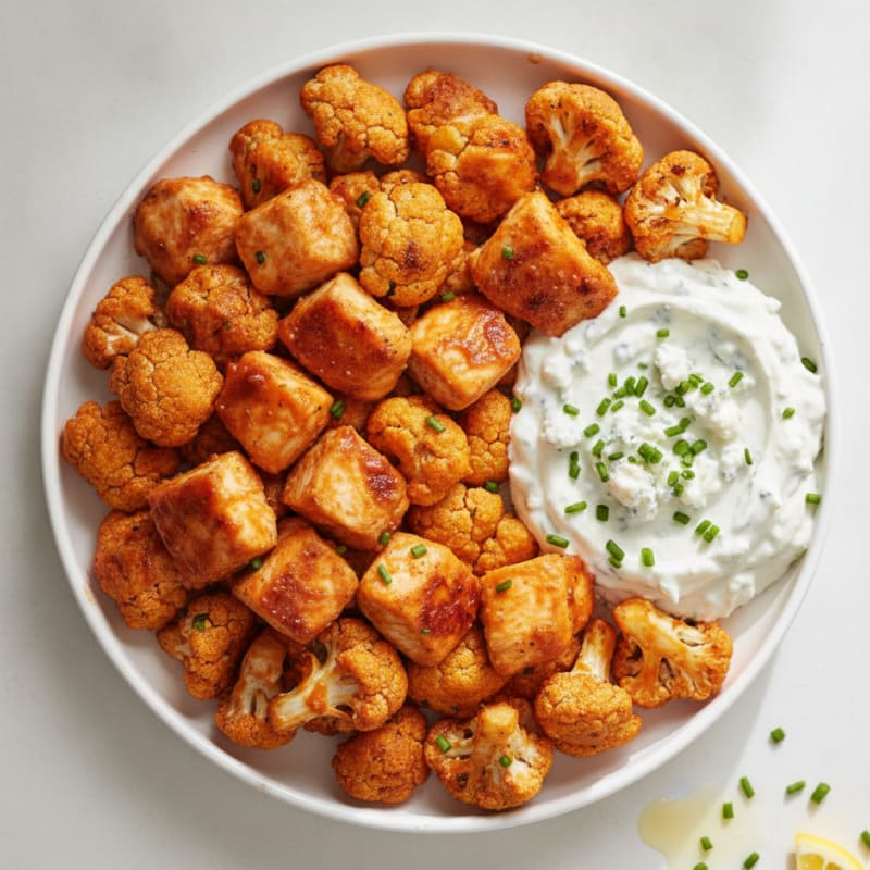 Buffalo Cauliflower and Chicken Bites