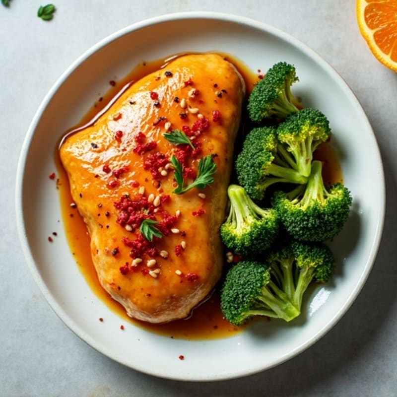 Healthy Sticky Orange Chicken with Roasted Broccoli