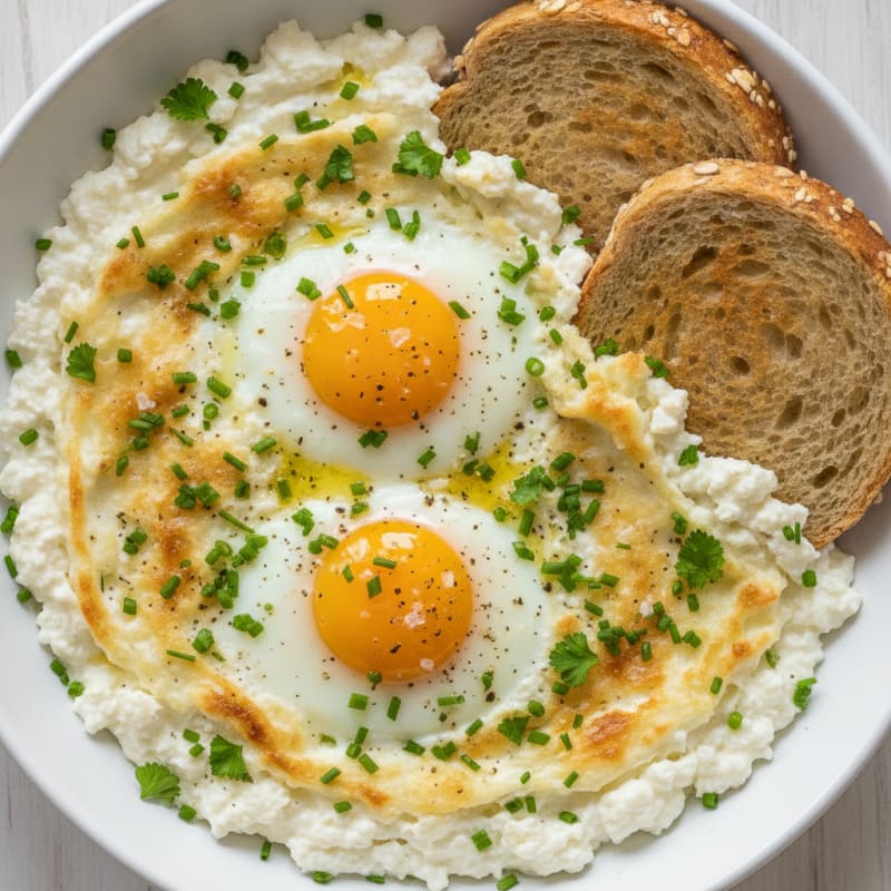 Baked Eggs with Herbed Cottage Cheese