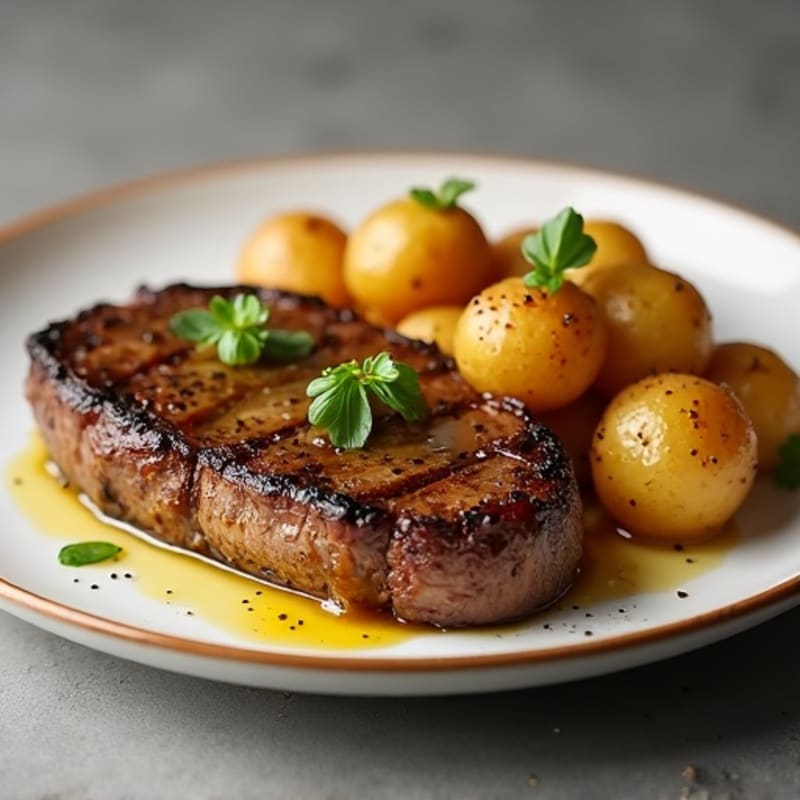 Garlic Butter Pan-Seared Steak with Crispy Roasted Potatoes