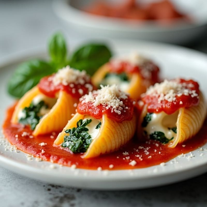Baked Creamy Ricotta-Spinach Stuffed Shells with Zesty Marinara