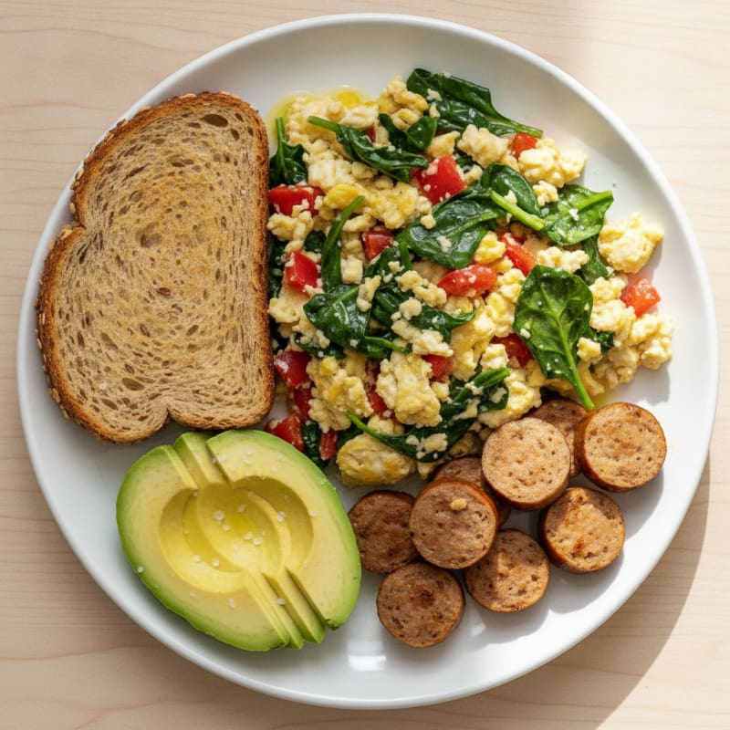 Egg White Veggie Scramble with Turkey Sausage