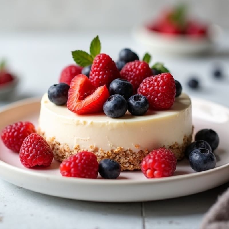 Silky Greek Yogurt Protein Cheesecake with Fresh Berries