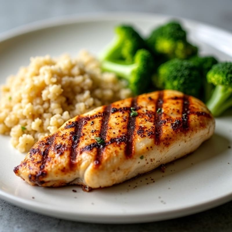 Grilled Chicken Breast with Steamed Broccoli and Quinoa