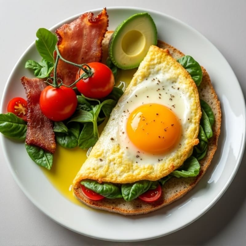 Egg White Spinach Omelet with Turkey Bacon