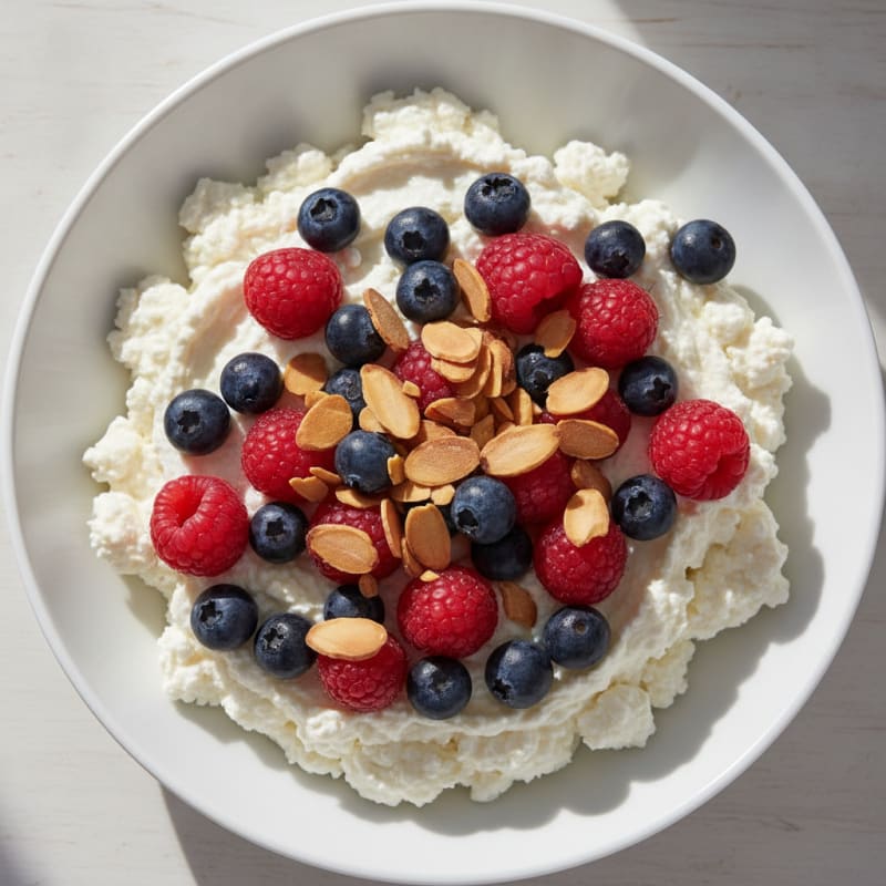 Creamy Cottage Cheese Protein Bowl with Mixed Berries and Almonds