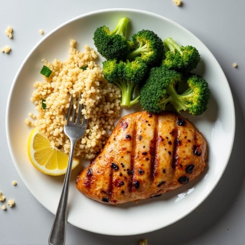 Grilled Chicken Breast with Quinoa and Roasted Broccoli