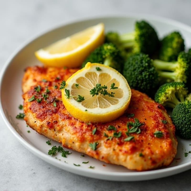 Crispy Lemon-Herb Chicken with Roasted Sweet Potatoes and Broccoli