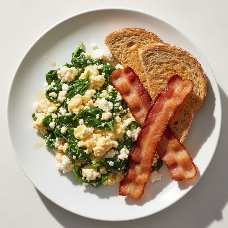 Cottage Cheese Scramble with Spinach and Turkey Bacon