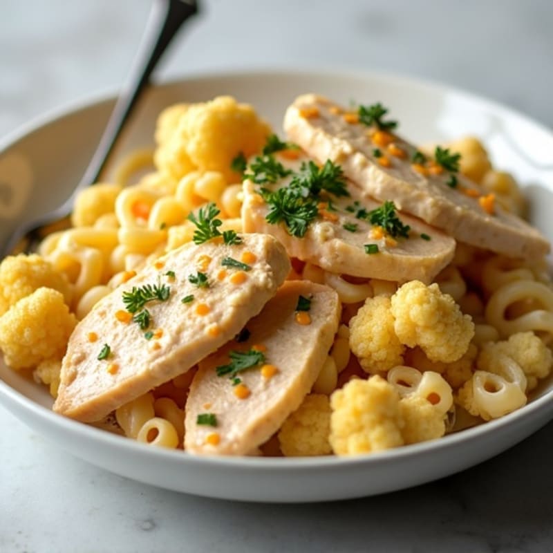 High-Protein Creamy Cheesy Chicken Pasta with Cauliflower