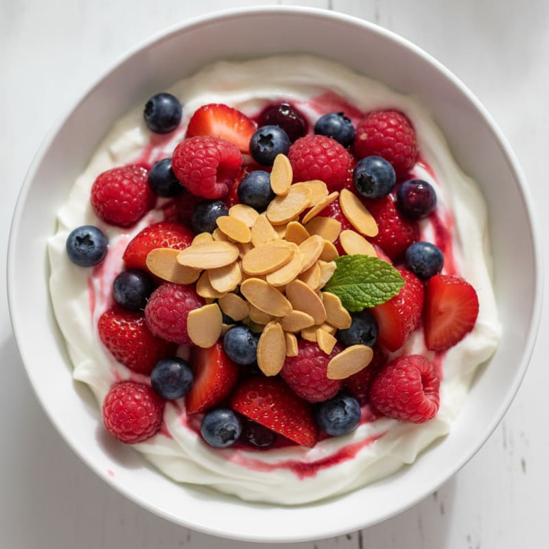 Greek Yogurt Protein Parfait with Mixed Berries and Almonds